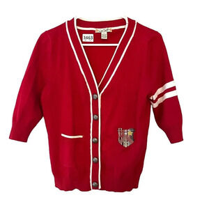 Love Change Womens Red White Cardigan L Sweater 3/4 Sleeve Academia Rockabilly